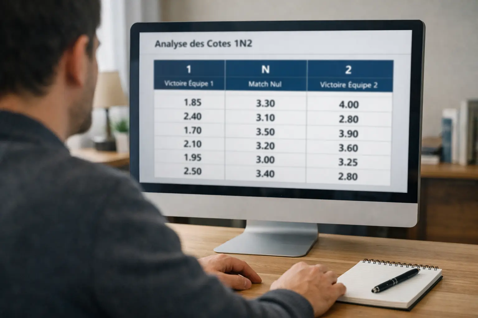 Parieur analysant les cotes 1N2 sur un &eacute;cran pour un match de handball