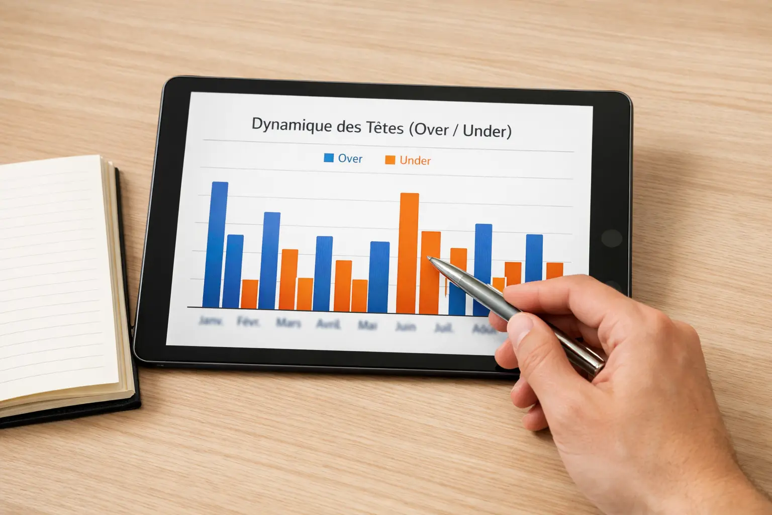 Graphique des statistiques de buts marqu&eacute;s lors des matchs de handball