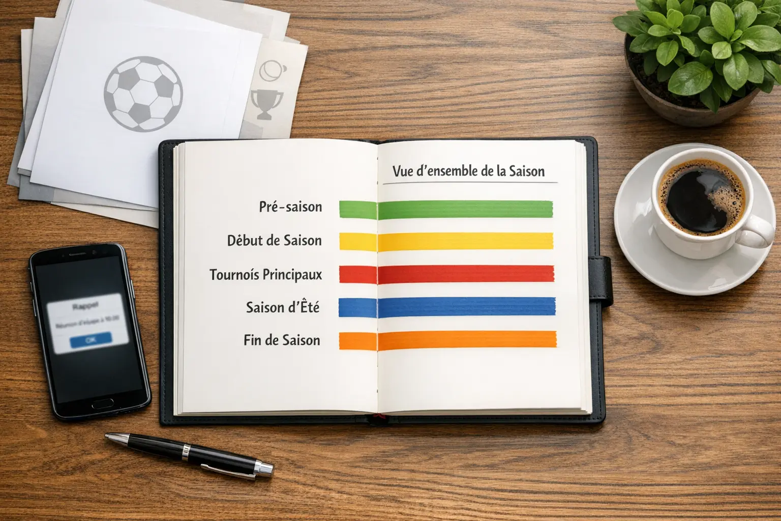 Planning annuel des comp&eacute;titions de handball avec bloc-notes