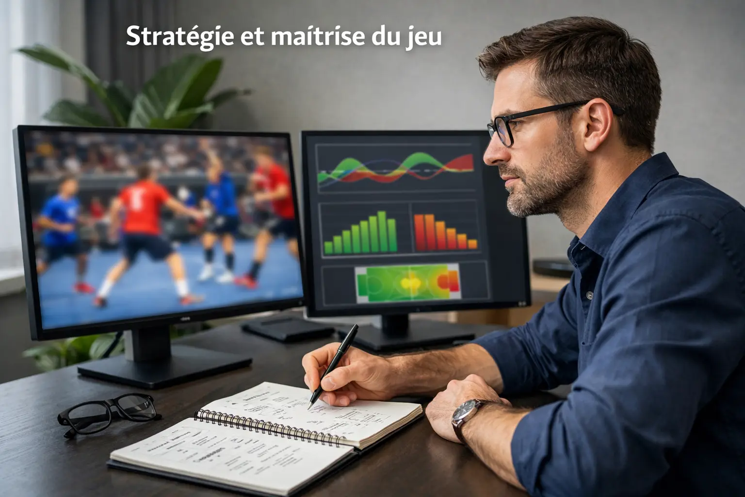 Parieur analysant une stratégie de paris handball sur ordinateur